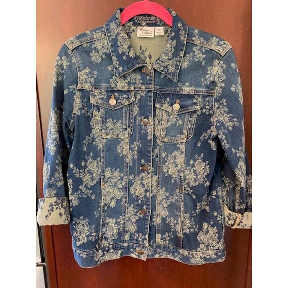 Women with Control by Renee Greenstein Floral Jacquard Denim Jacket Size XS - Picture 5 of 8